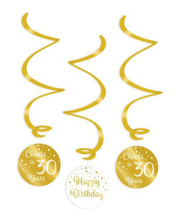 30 jaar swirl deco Gold/white, 3 stuks 30 jaar swirl deco Gold/white, 3 stuks