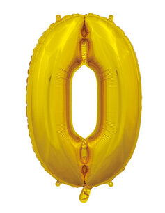 Folie Ballon Cijfer 0 Goud, 66 cm Folie Ballon Cijfer 0 Goud, 66 cm