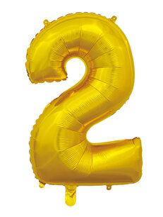 Folie Ballon Cijfer 2 Goud, 66 cm Folie Ballon Cijfer 2 Goud, 66 cm