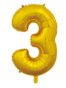 Folie Ballon Cijfer 3 Goud, 66 cm Folie Ballon Cijfer 3 Goud, 66 cm