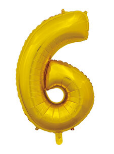 Folie Ballon Cijfer 6 Goud, 66 cm Folie Ballon Cijfer 6 Goud, 66 cm