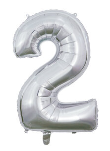 Folie Ballon Cijfer 2 Zilver, 66 cm Folie Ballon Cijfer 2 Zilver, 66 cm