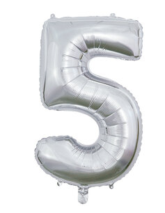 Folie Ballon Cijfer 5 Zilver, 66 cm Folie Ballon Cijfer 5 Zilver, 66 cm