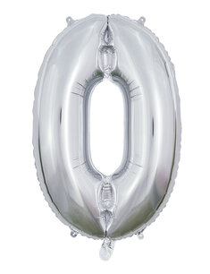 Folie Ballon Cijfer 0 Zilver, 66 cm Folie Ballon Cijfer 0 Zilver, 66 cm