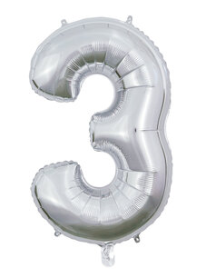 Folie Ballon Cijfer 3 Zilver, 66 cm Folie Ballon Cijfer 3 Zilver, 66 cm