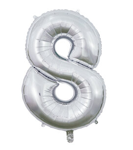 Folie Ballon Cijfer 8 Zilver, 66 cm Folie Ballon Cijfer 8 Zilver, 66 cm