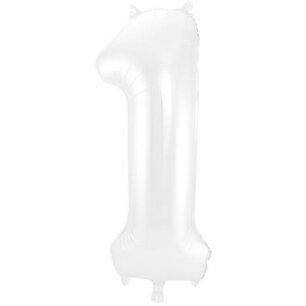 Folie Ballon Cijfer 1 Mat Wit, 86 cm Folie Ballon Cijfer 1 Mat Wit, 86 cm