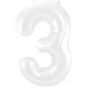 Folie Ballon Cijfer 3 Mat Wit, 86 cm Folie Ballon Cijfer 3 Mat Wit, 86 cm