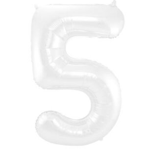 Folie Ballon Cijfer 5 Mat Wit, 86 cm Folie Ballon Cijfer 5 Mat Wit, 86 cm
