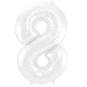 Folie Ballon Cijfer 8 Mat Wit, 86 cm Folie Ballon Cijfer 8 Mat Wit, 86 cm