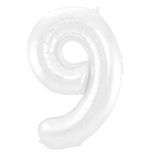 Folie Ballon Cijfer 9 Mat Wit, 86 cm Folie Ballon Cijfer 9 Mat Wit, 86 cm