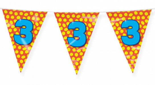 3 jaar, Vlaggenlijn Happy Party, 10 meter 3 jaar, Vlaggenlijn Happy Party, 10 meter