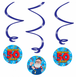 Abraham 50 jaar Cartoon Swirl deco, 3 st. Abraham 50 jaar Cartoon Swirl deco, 3 st.