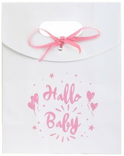 Hello Baby XL cadeau tasje, wit/roze, papier, 19x24 cm Hello Baby XL cadeau tasje, wit/roze, papier, 19x24 cm