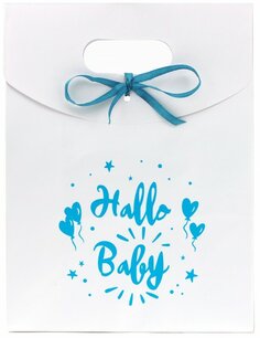 Hello Baby XL cadeau tasje, wit/blauw, papier, 19x24 cm Hello Baby XL cadeau tasje, wit/blauw, papier, 19x24 cm