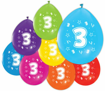 3 jaar ballonnen, 8 stuks, 30 cm 3 jaar ballonnen, 8 stuks, 30 cm