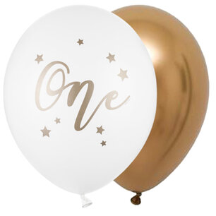 1 jaar Ballonnen set; One met chrome goud, 6 stuks 1 jaar Ballonnen set; One met chrome goud, 6 stuks