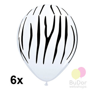 Zebra print ballonnen, 6 stuks, 30cm Zebra print ballonnen, 6 stuks, 30cm