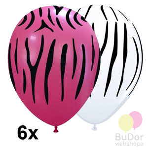 Zebra print ballonnen, mix wit-fuchsia, 6 stuks, 30cm Zebra print ballonnen, mix wit-fuchsia, 6 stuks, 30cm