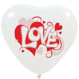 Love hartballon groot, wit met rode tekst, 44 cm Love hartballon groot, wit met rode tekst, 44 cm