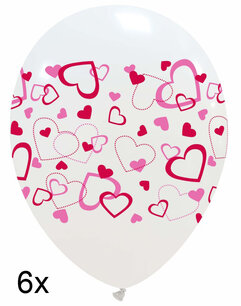 Witte ballonnen met kleine hartjes, 6 stuks, 30cm Witte ballonnen met kleine hartjes, 6 stuks, 30cm