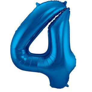 Folie Ballon Cijfer 4 Shiny Blauw, 86 cm Folie Ballon Cijfer 4 Shiny Blauw, 86 cm