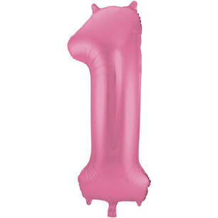 Folie Ballon Cijfer 1 Mat Roze, 86 cm Folie Ballon Cijfer 1 Mat Roze, 86 cm