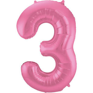 Folie Ballon Cijfer 3 Mat Roze, 86 cm Folie Ballon Cijfer 3 Mat Roze, 86 cm