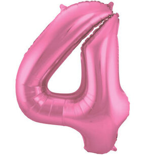 Folie Ballon Cijfer 4 Mat Roze, 86 cm Folie Ballon Cijfer 4 Mat Roze, 86 cm