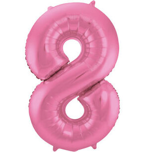 Folie Ballon Cijfer 8 Mat Roze, 86 cm Folie Ballon Cijfer 8 Mat Roze, 86 cm