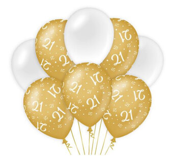 21 jaar Ballonnen gold/white, 8 stuks 21 jaar Ballonnen gold/white, 8 stuks
