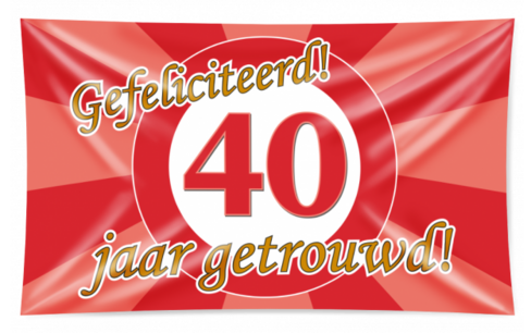 40 jaar Getrouwd XXL gevelvlag robijn, 150 x 90 cm 40 jaar Getrouwd XXL gevelvlag robijn, 150 x 90 cm