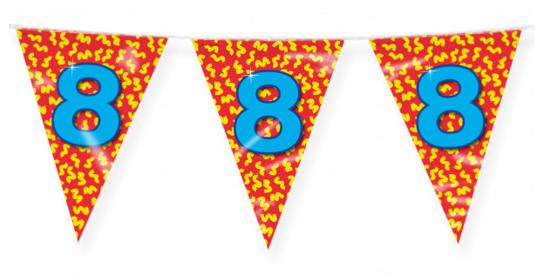 8 jaar, Vlaggenlijn Happy Party, 10 meter 8 jaar, Vlaggenlijn Happy Party, 10 meter