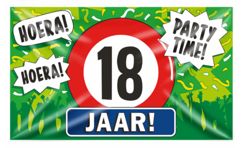 18 jaar XXL gevelvlag, 150 x 90 cm 18 jaar XXL gevelvlag, 150 x 90 cm