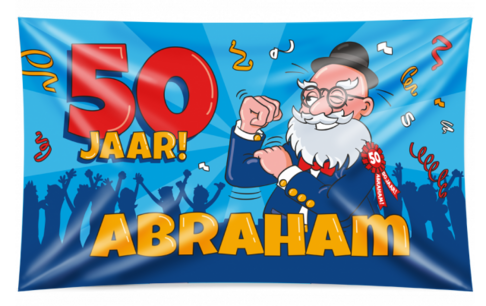50 jaar Abraham XXL gevelvlag Cartoon, 150 x 90 cm 50 jaar Abraham XXL gevelvlag Cartoon, 150 x 90 cm