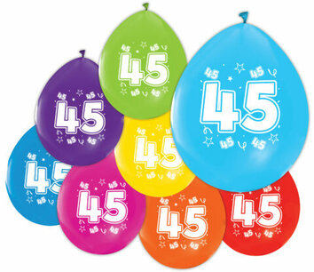45 jaar, Ballonnen, 8 stuks, assorti 45 jaar, Ballonnen, 8 stuks, assorti