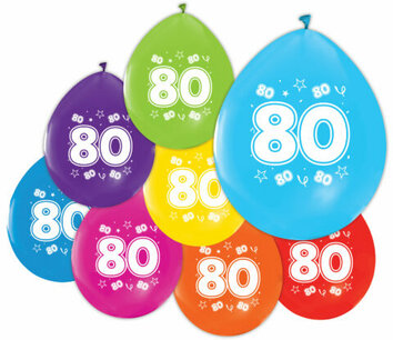 80 jaar, Ballonnen, 8 stuks, multicolor 80 jaar, Ballonnen, 8 stuks, multicolor