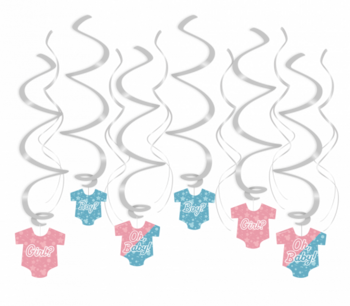 Gender Reveal Swirl Hangdeco Oh Baby, 12-delig Gender Reveal Swirl Hangdeco Oh Baby, 12-delig