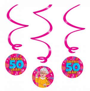 Sarah 50 jaar Cartoon Swirl deco, 3 st. Sarah 50 jaar Cartoon Swirl deco, 3 st.
