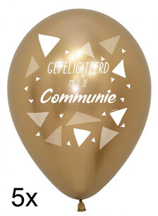 Gefeliciteerd met je Communie ballonnen Reflex gold, 5 stuks Gefeliciteerd met je Communie ballonnen Reflex gold, 5 stuks