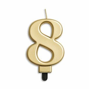 Kaars cijfer 8, metallic goud, voor op taart Kaars cijfer 8, metallic goud, voor op taart