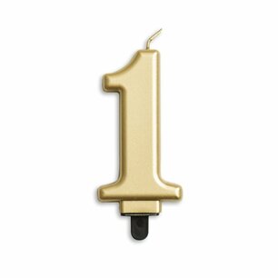 Kaars cijfer 1, metallic goud, voor op taart Kaars cijfer 1, metallic goud, voor op taart