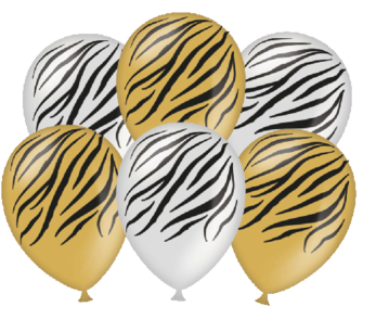 Zebra print ballonnen, wit/goud metallic, 6 stuks, 30cm Zebra print ballonnen, wit/goud metallic, 6 stuks, 30cm