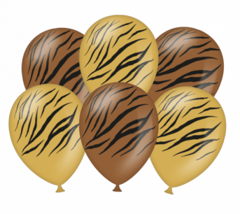 Tijger print ballonnen, bruin/goud metallic, 6 stuks, 30cm Tijger print ballonnen, bruin/goud metallic, 6 stuks, 30cm