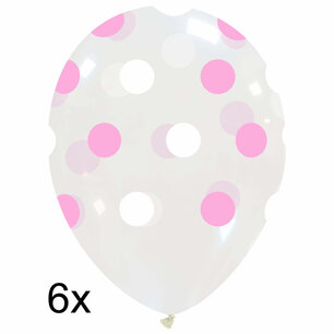Transp. met wit+roze Polka dots ballonnen, 6 stuks, 30cm Transp. met wit+roze Polka dots ballonnen, 6 stuks, 30cm