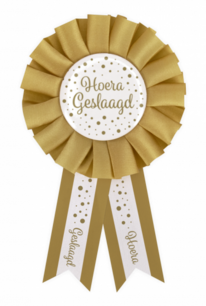 Hoera Geslaagd Rozet, goud/wit Hoera Geslaagd Rozet, goud/wit