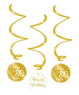 80 jaar swirl deco Gold/white, 3 stuks 80 jaar swirl deco Gold/white, 3 stuks