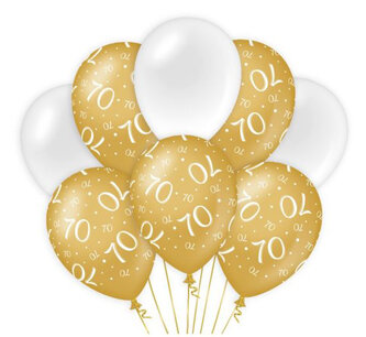 70 jaar Ballonnen gold/white, 8 stuks 70 jaar Ballonnen gold/white, 8 stuks