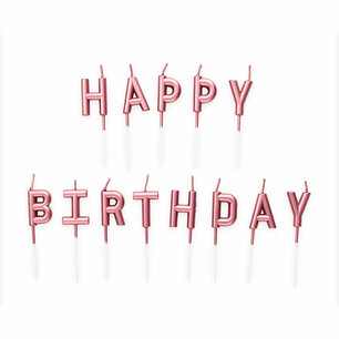 Happy Birthday Kaarsjes set, metallic rose gold, voor op taart Happy Birthday Kaarsjes set, metallic rose gold, voor op taart