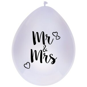 Mr & Mrs ballonnen, wit, 6 stuks, 30cm Mr & Mrs ballonnen, wit, 6 stuks, 30cm